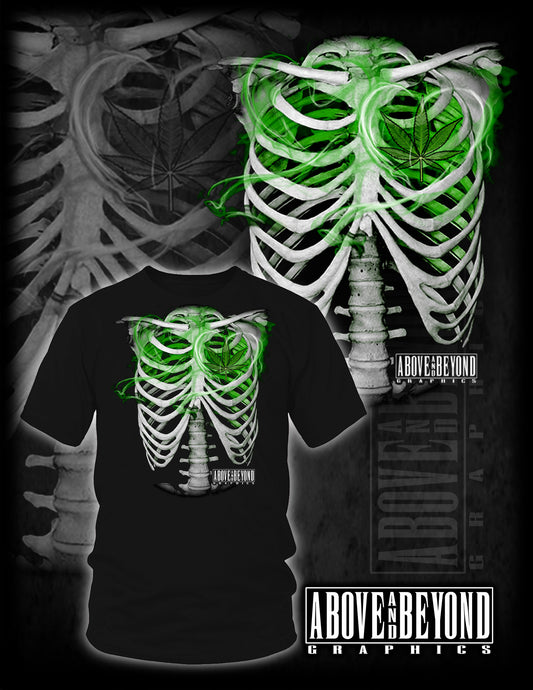 Smoking Weed/Marijuana Plant representing the heart in a skeleton rib cage.